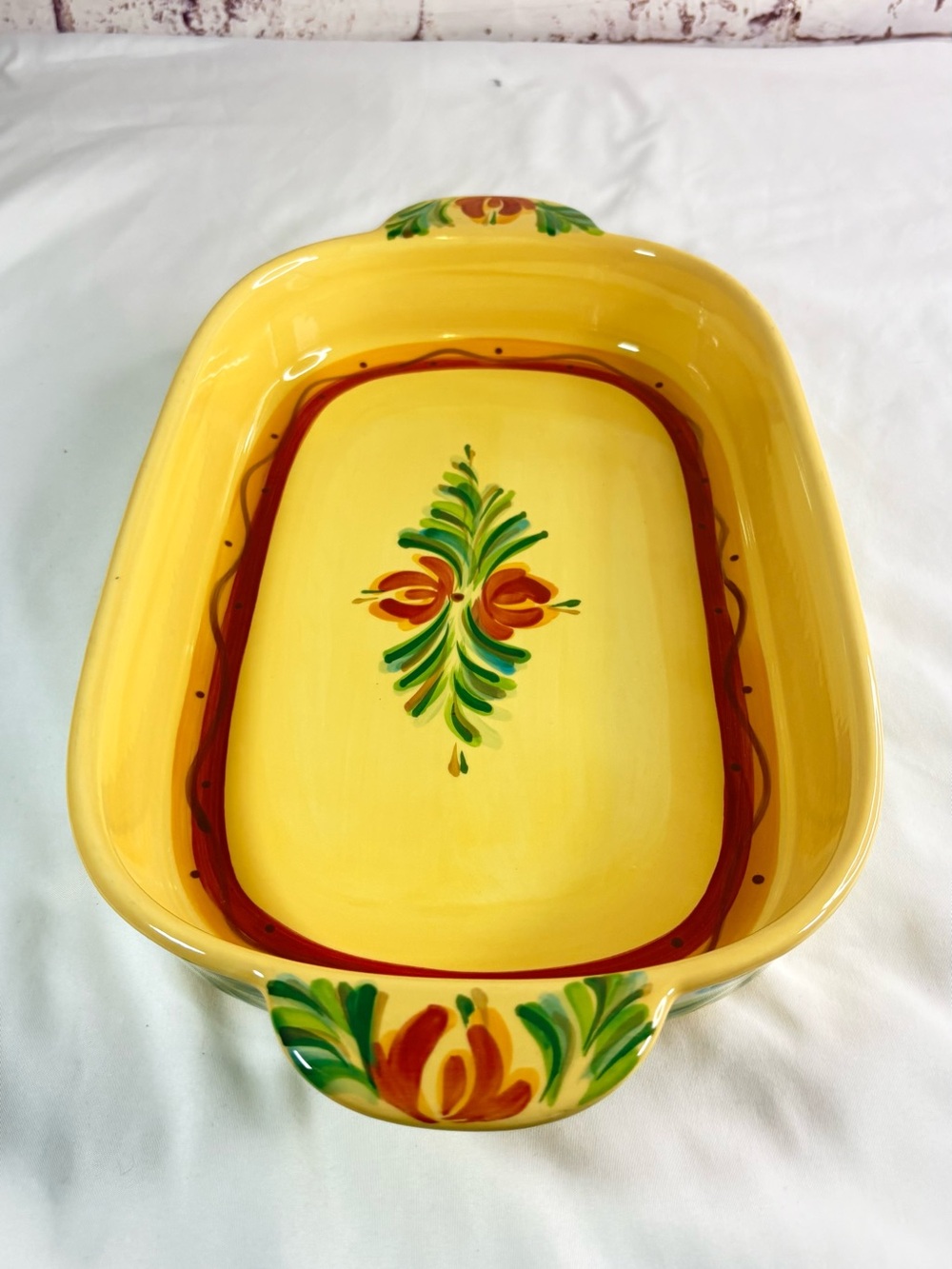 Gail Pittman White Ceramic Oven & Microwave Safe Dish with Green Mark